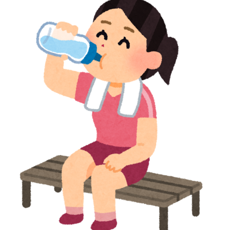 運動して休憩中の女性のイラスト