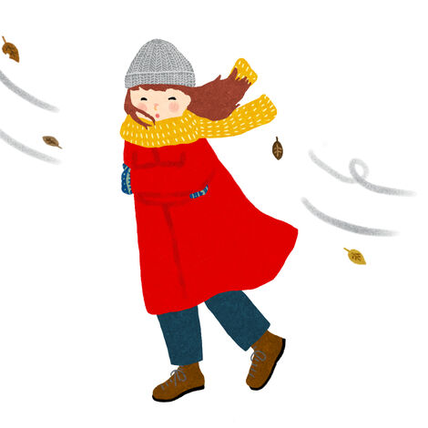寒さに耐える女性のイラスト
