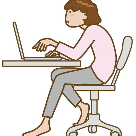 デスクワークで猫背の女性のイラスト