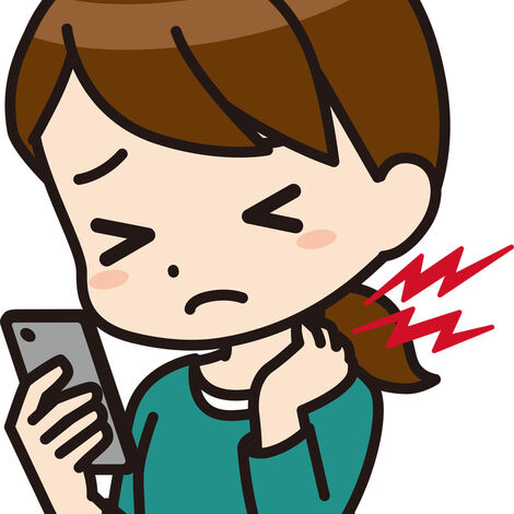 スマホで首が痛い女性のイラスト