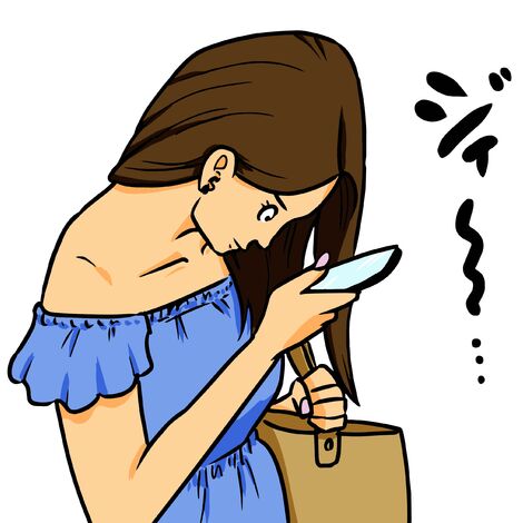 スマホを使ってる女性のイラスト